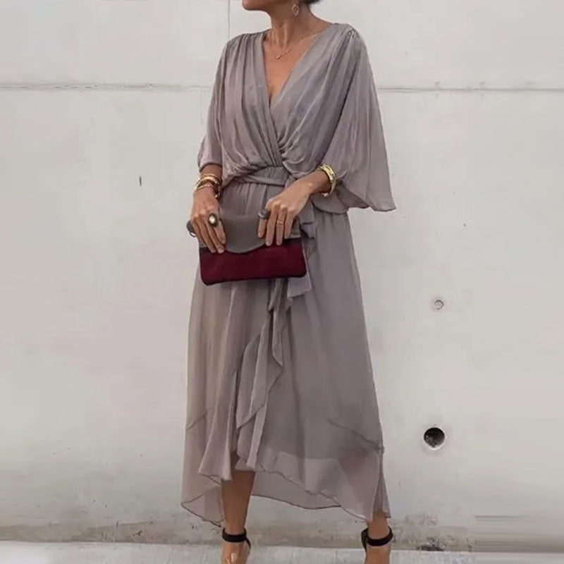 Women's Maxi Dress V-Neck Plus-Size With Half Sleeves