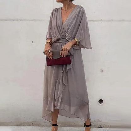 Women's Maxi Dress V-Neck Plus-Size With Half Sleeves