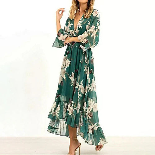 Women's Maxi Dress V-neck 3/4 Sleeves Luxury Fabric