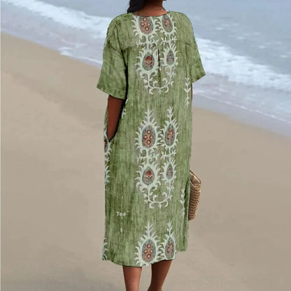 Women's Maxi Dress V-neck Short Sleeves Digital Print for Summer
