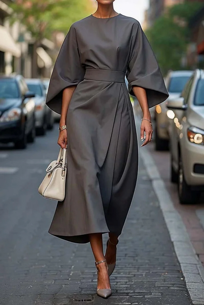 Women's Maxi Dress With Belt Long Cut Cotton Polyester