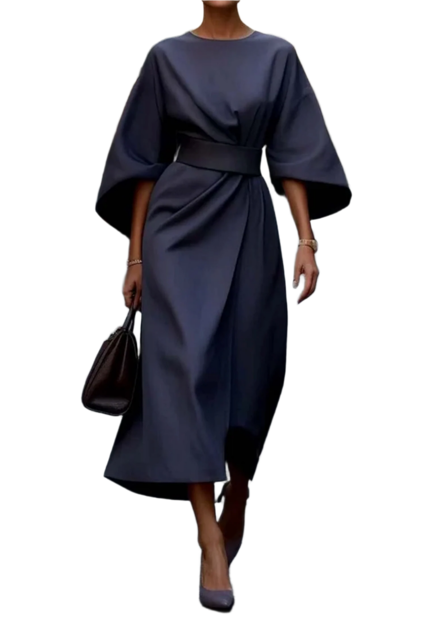 Women's Maxi Dress With Belt Long Cut Cotton Polyester