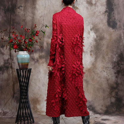 Women's Maxi Dress With Standing Collar and Three-Dimensional Decoration