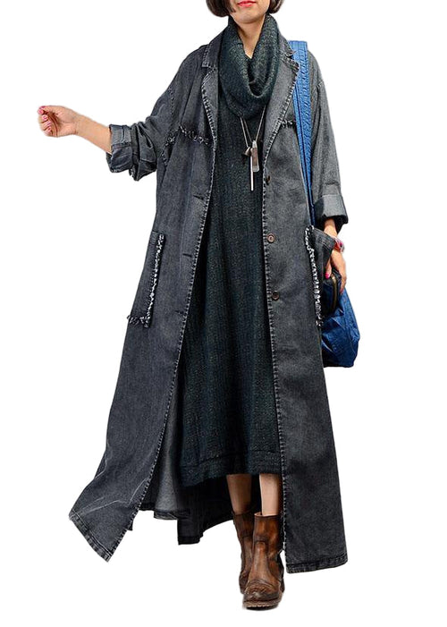 Women's Maxi Jacket Notched Style with Large Pockets