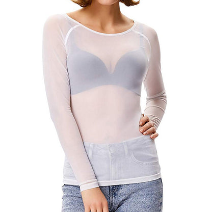 Women's Mesh Top Long Sleeves Transparent