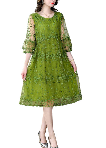 Women's Mid Dress with Embroidery and Tulle