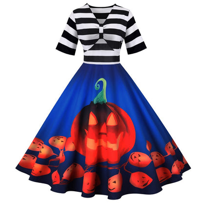 Women's Midi Costume Dress Retro with Kürbi Pattern High Quality Fabric