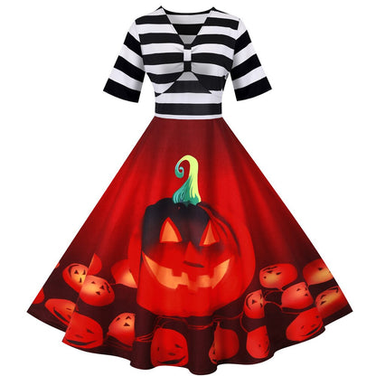 Women's Midi Costume Dress Retro with Kürbi Pattern High Quality Fabric