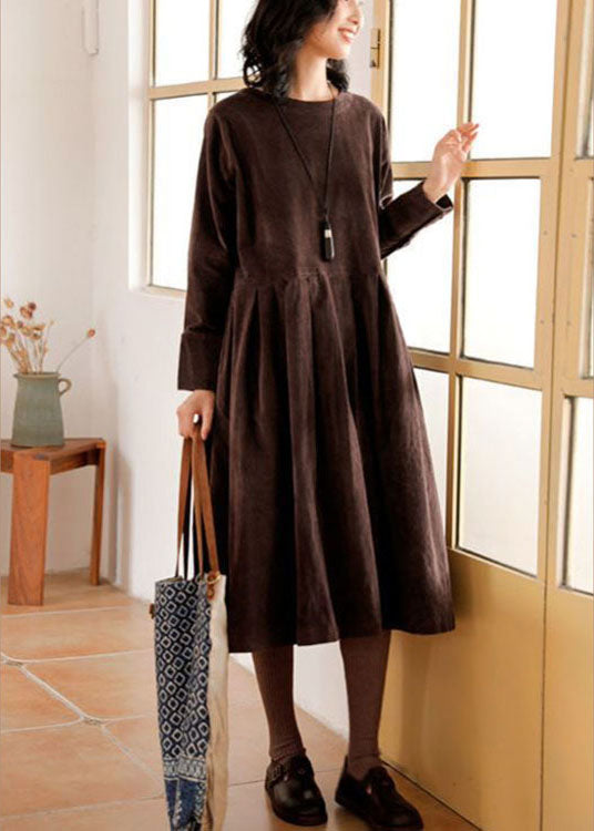 Women's Midi Dress Cotton Corduroy Long Sleeves