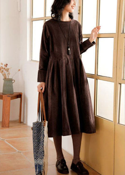 Women's Midi Dress Cotton Corduroy Long Sleeves