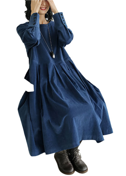 Women's Midi Dress Cotton Corduroy Long Sleeves