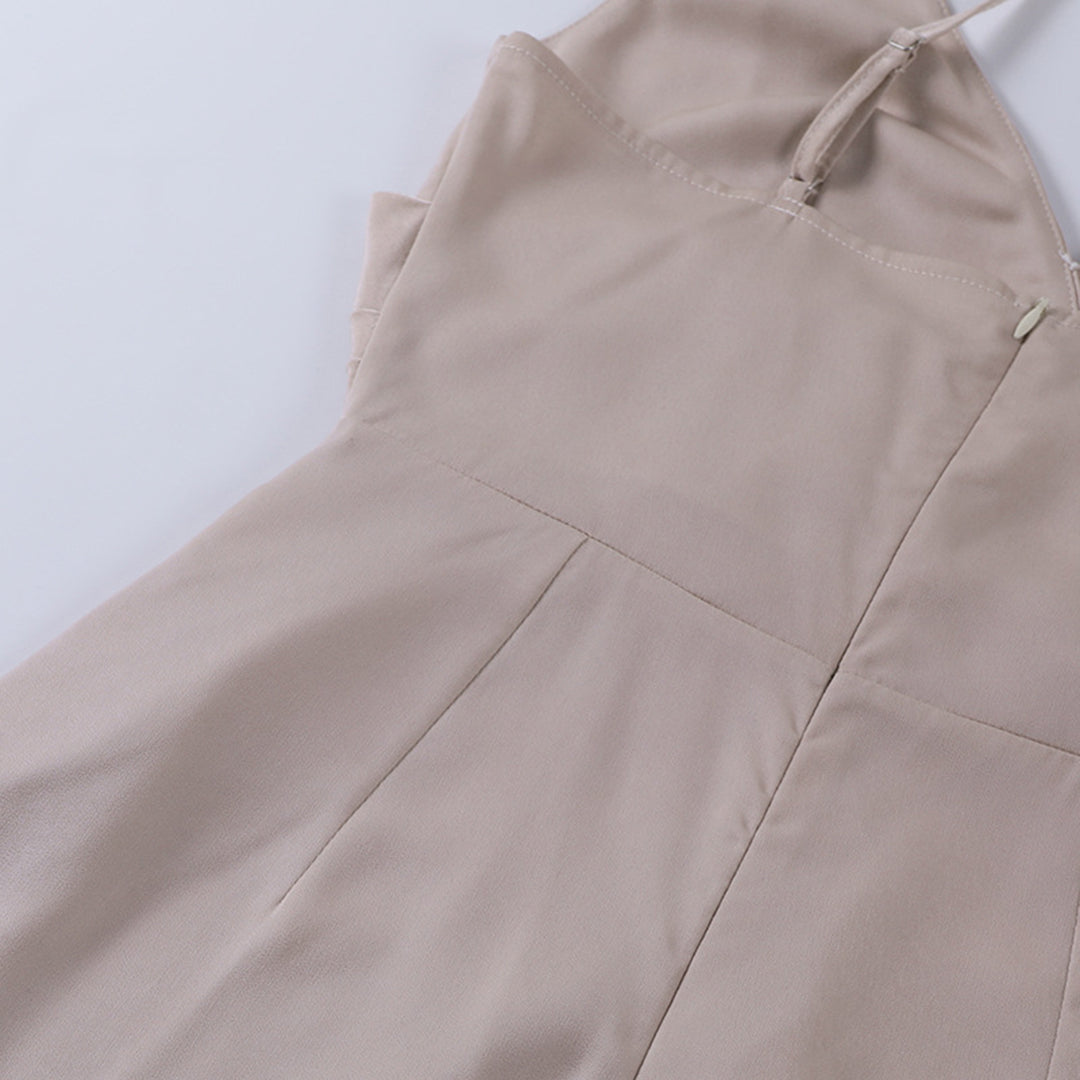 Women's Midi Dress Draped with Spaghetti Straps and Bold Split