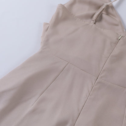 Women's Midi Dress Draped with Spaghetti Straps and Bold Split