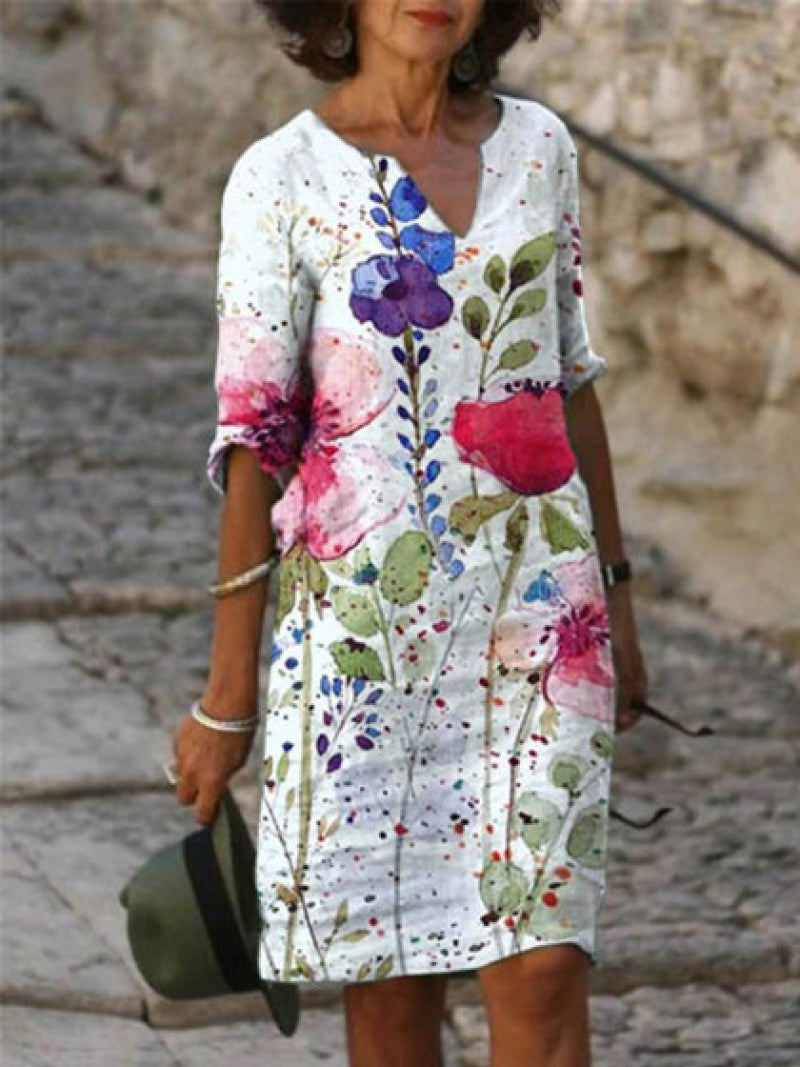 Women's Midi Dress Floral Print Casual Style