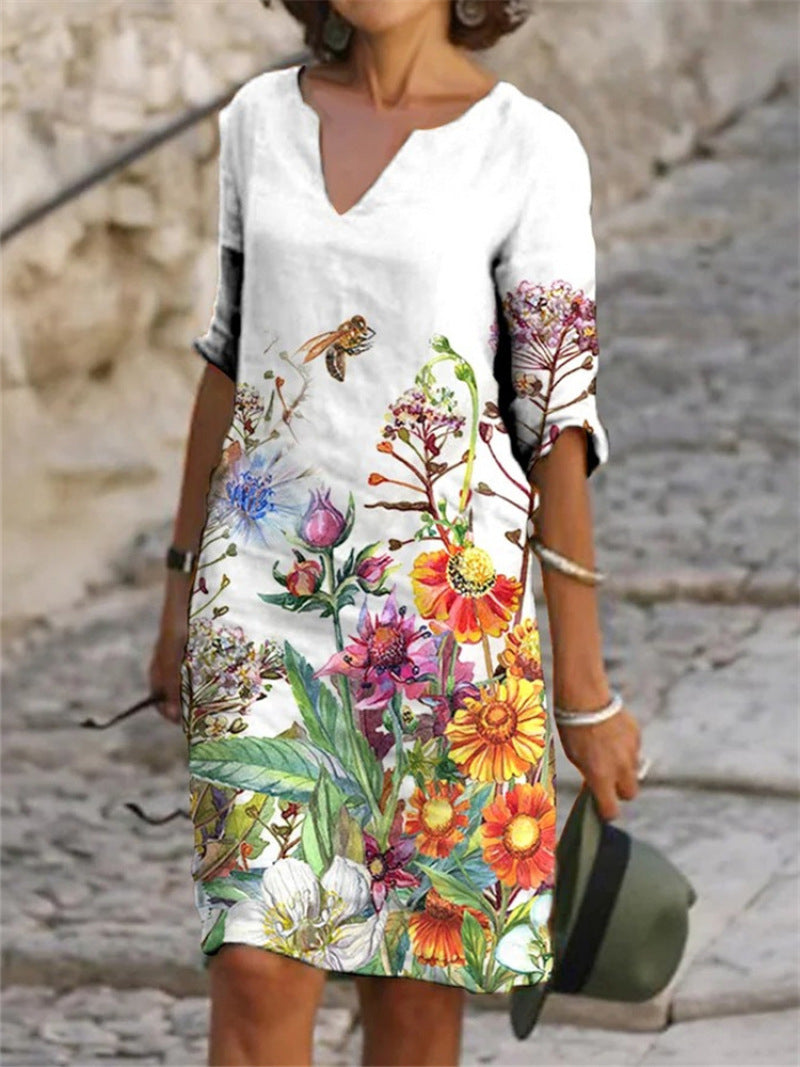 Women's Midi Dress Floral Print Casual Style