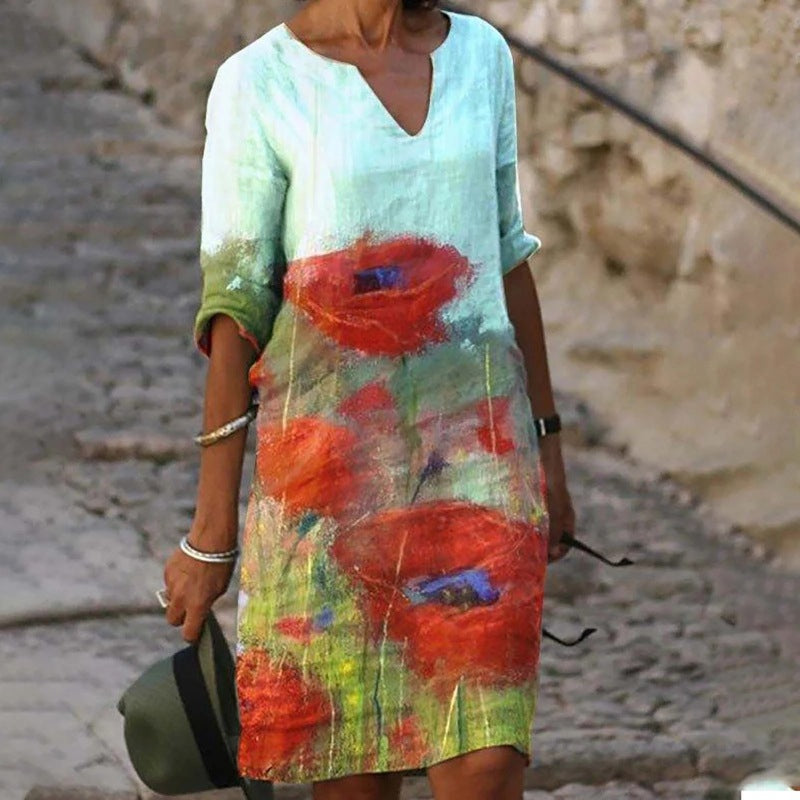 Women's Midi Dress Floral Print Casual Style