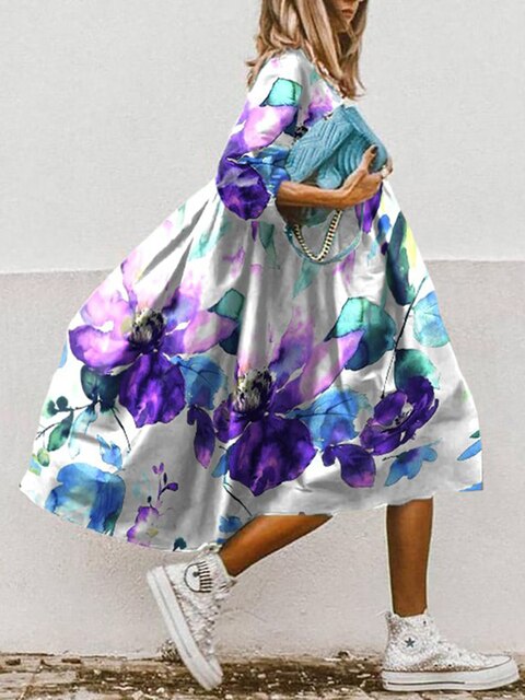 Women's Midi Dress Flowing Style Airy Material
