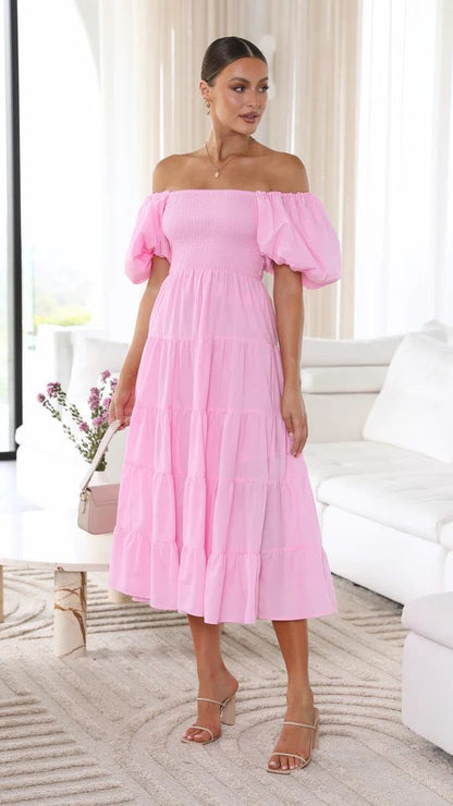 Women's Midi Dress Off-Shoulder Soft Breathable Fabric