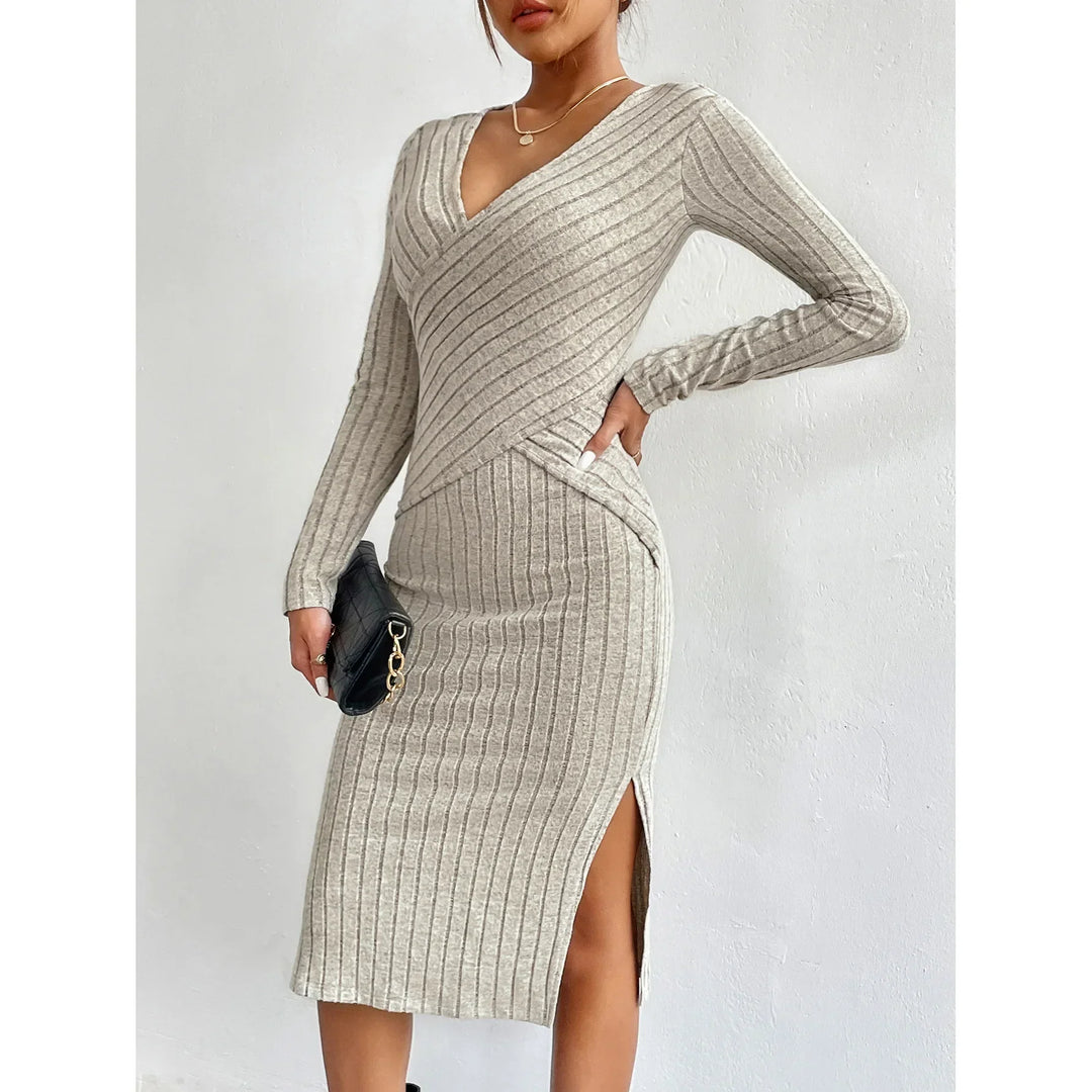 Women's Midi Dress Ribbed Elegant Fit High Quality Fabric