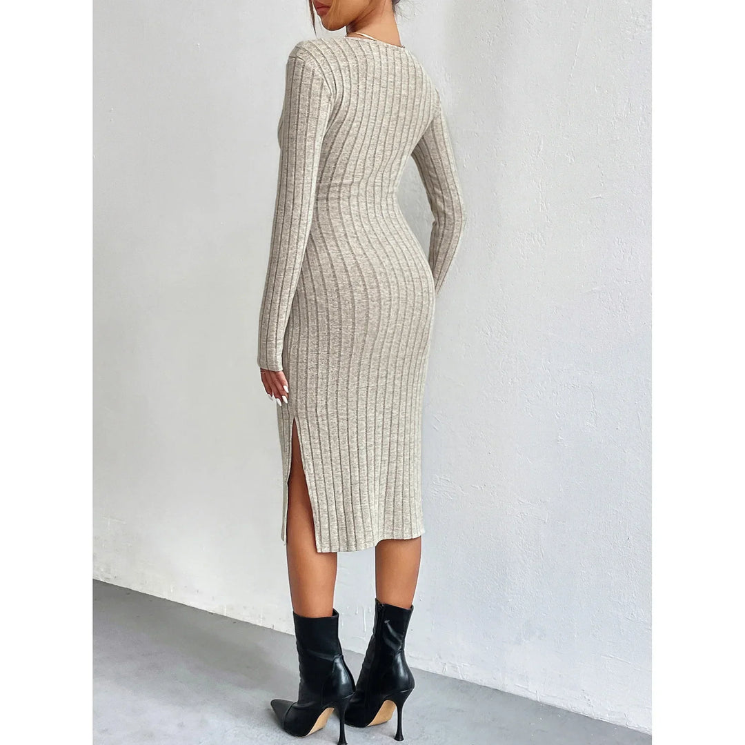 Women's Midi Dress Ribbed Elegant Fit High Quality Fabric