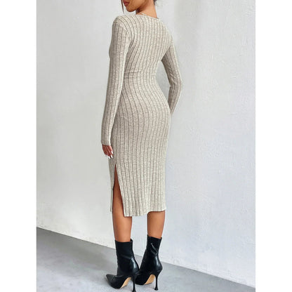 Women's Midi Dress Ribbed Elegant Fit High Quality Fabric