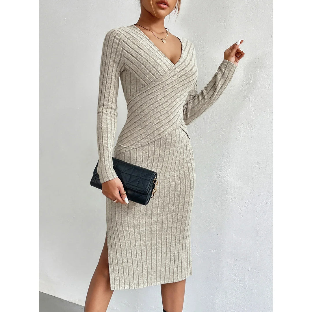 Women's Midi Dress Ribbed Elegant Fit High Quality Fabric