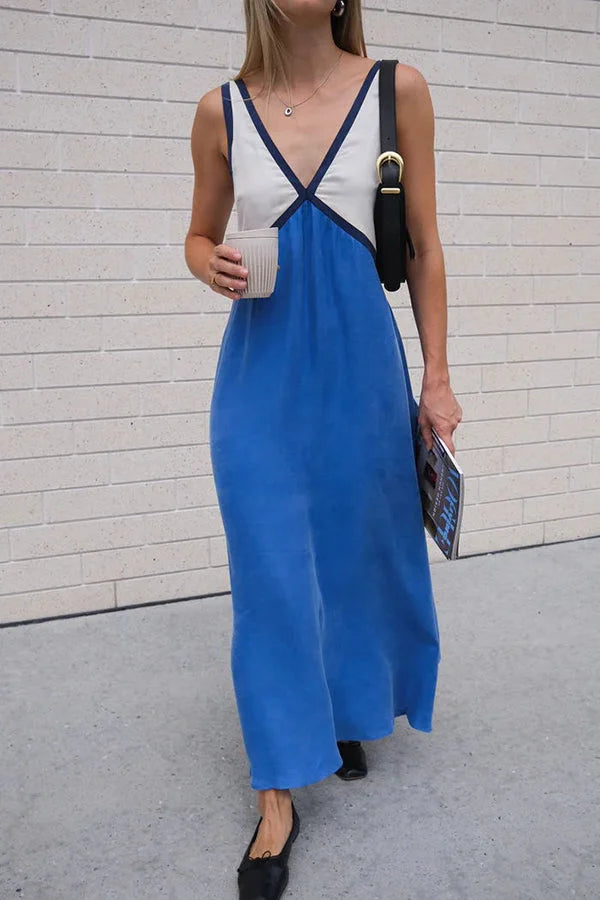 Women's Midi Dress V-neck Contrast Colours