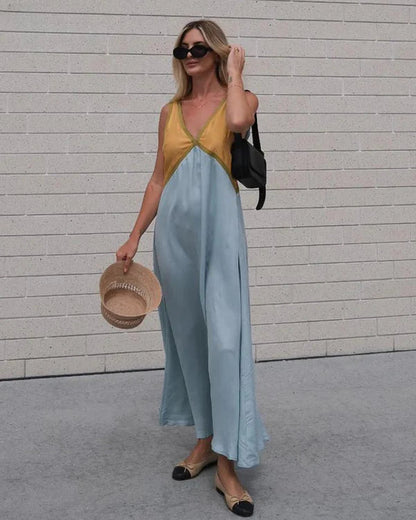 Women's Midi Dress V-neck Contrast Colours