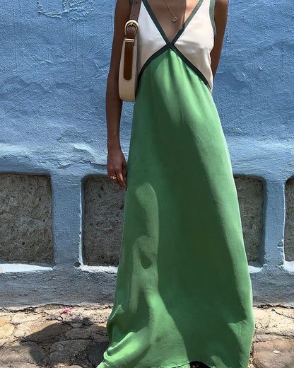Women's Midi Dress V-neck Contrast Colours