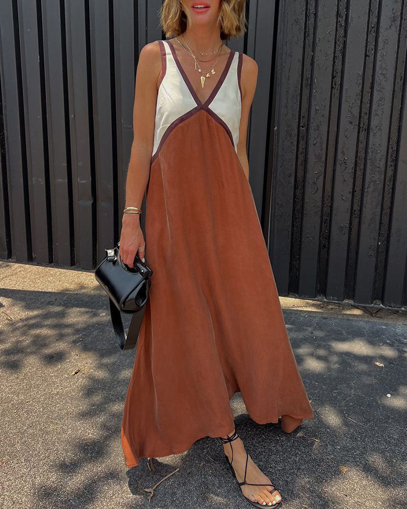 Women's Midi Dress V-neck Contrast Colours