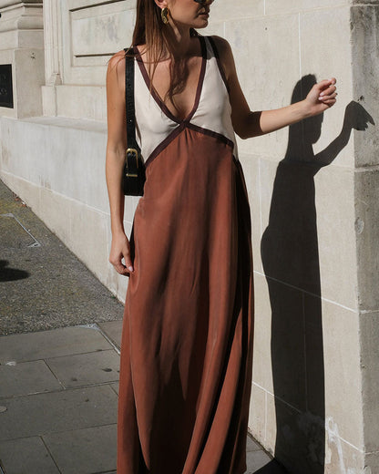 Women's Midi Dress V-neck Contrast Colours