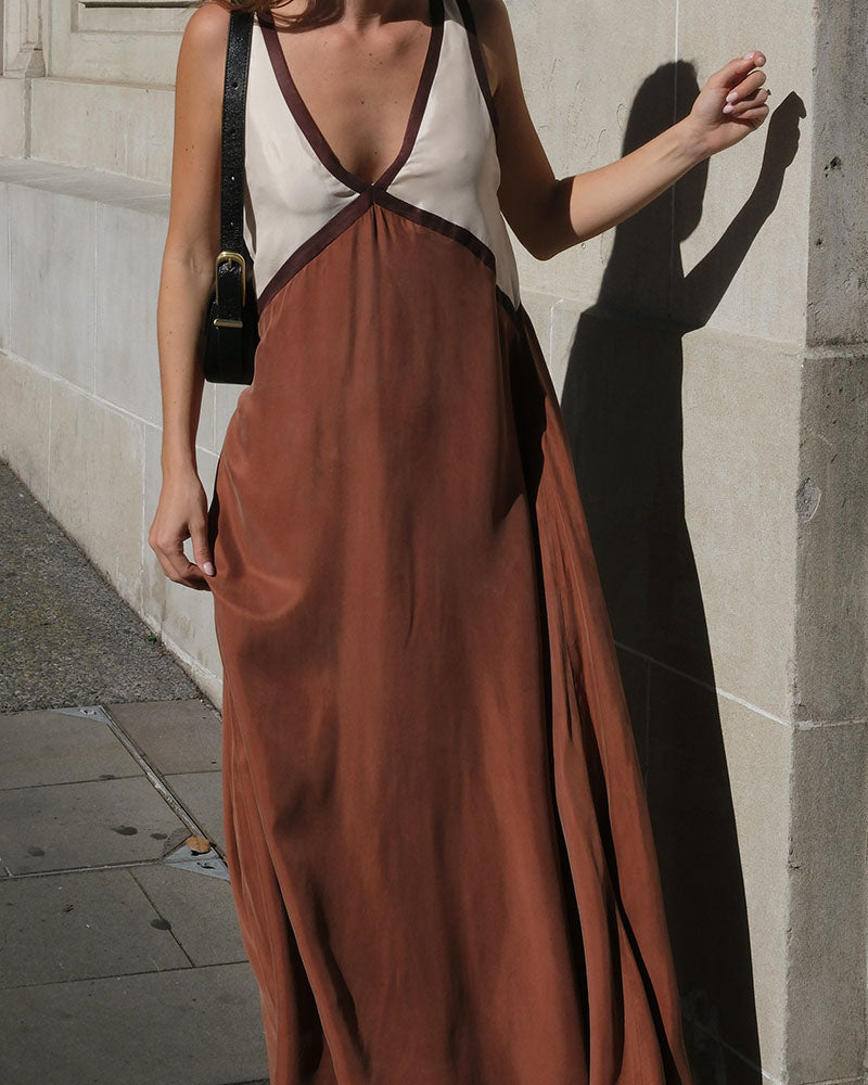 Women's Midi Dress V-neck Contrast Colours