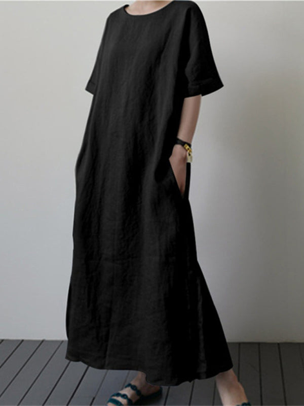 Women's Midi Dress With Belt And Side Slit