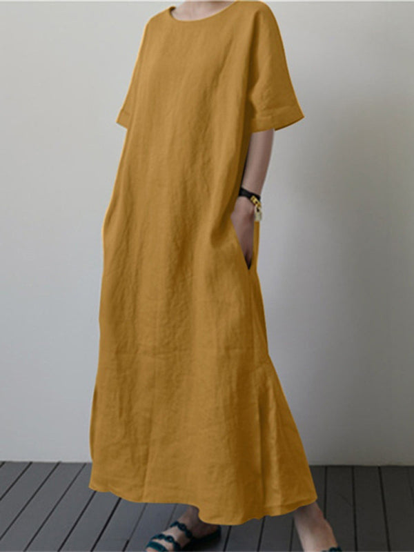 Women's Midi Dress With Belt And Side Slit