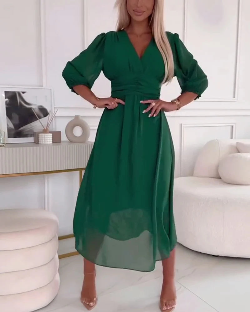 Women's Midi Dress With Elbow-length Sleeves Chiffon