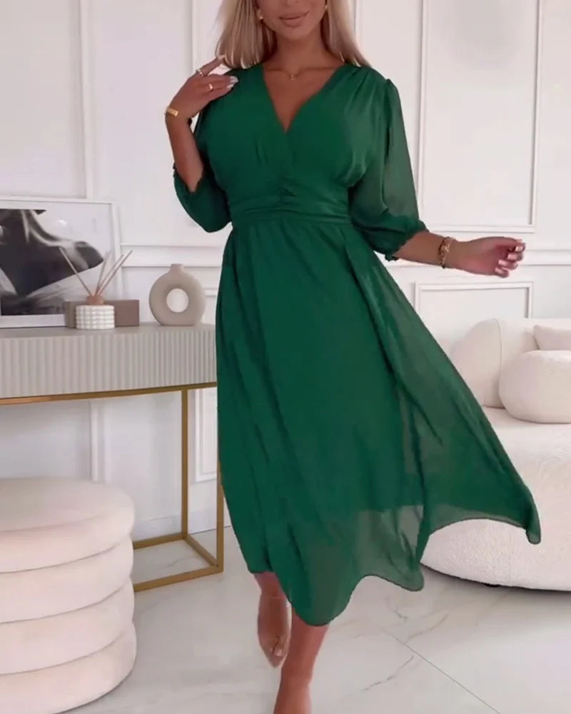 Women's Midi Dress With Elbow-length Sleeves Chiffon