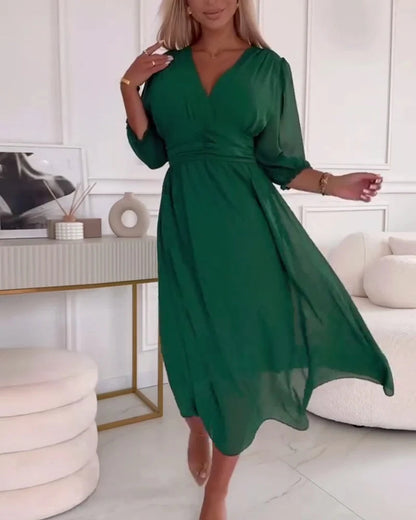 Women's Midi Dress With Elbow-length Sleeves Chiffon