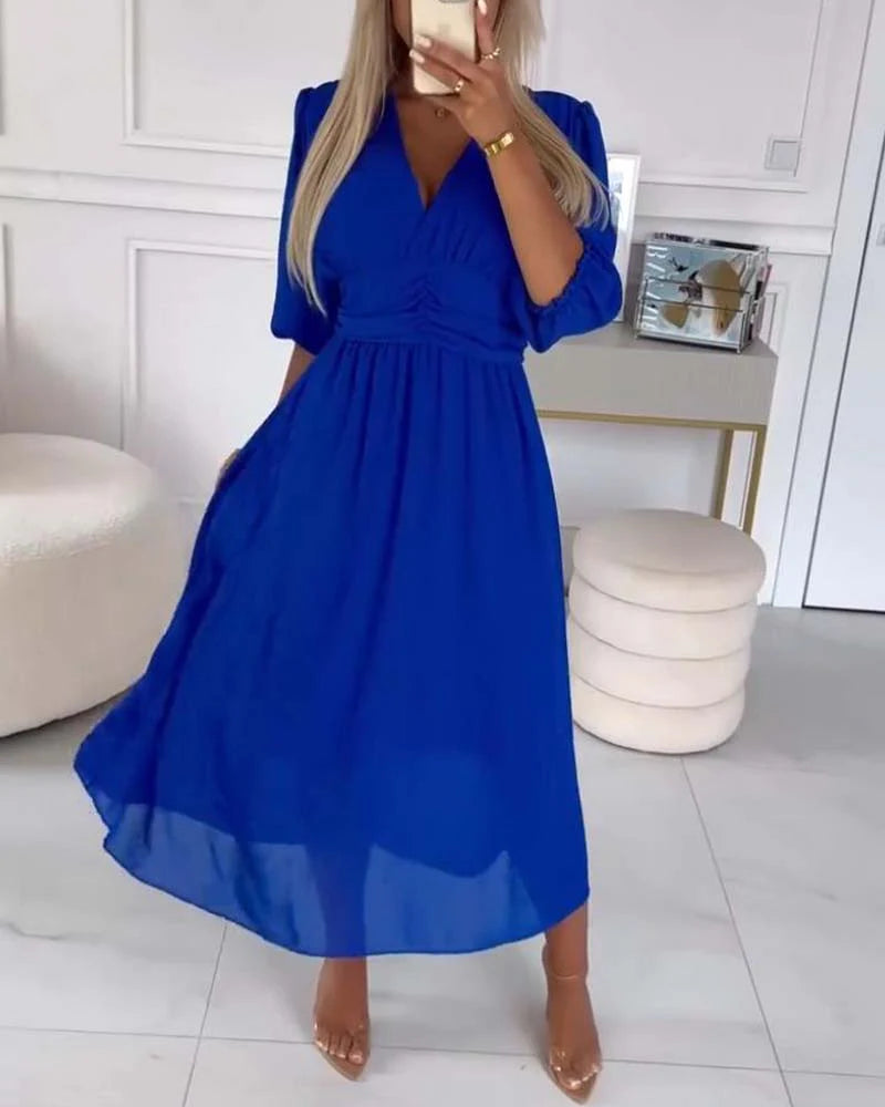 Women's Midi Dress With Elbow-length Sleeves Chiffon