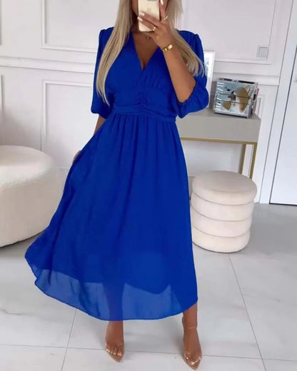 Women's Midi Dress With Elbow-length Sleeves Chiffon