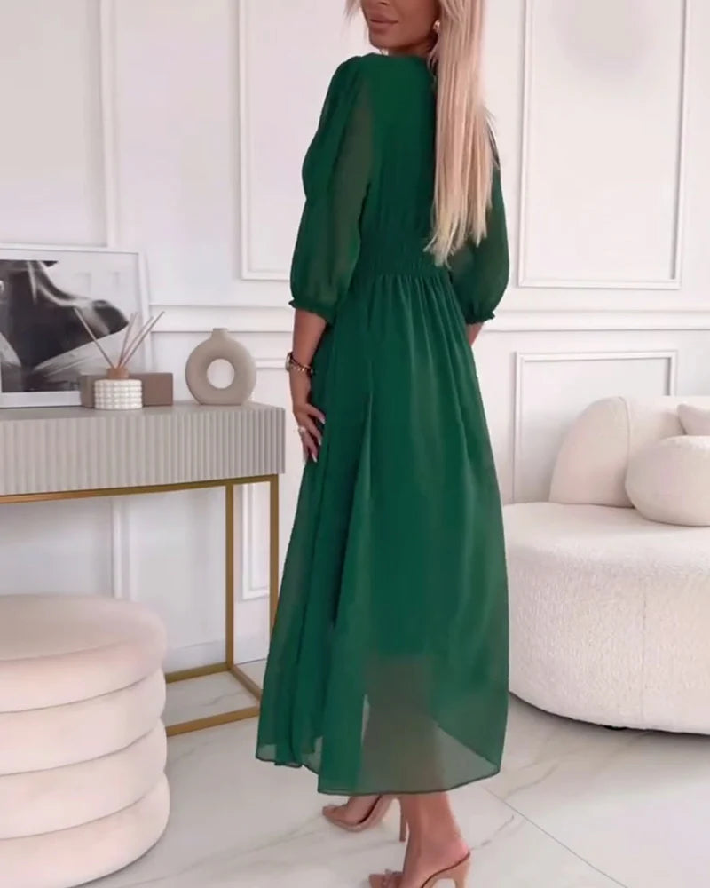 Women's Midi Dress With Elbow-length Sleeves Chiffon