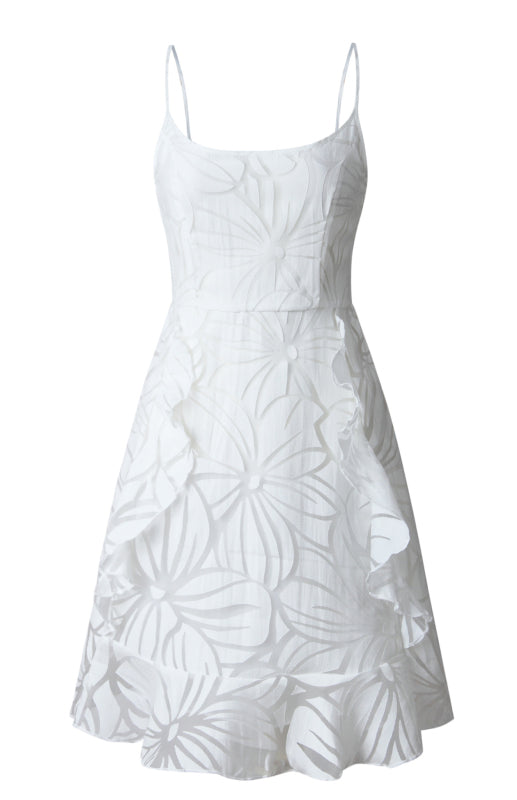 Women's Midi Dress With Ruffles and U-Neck
