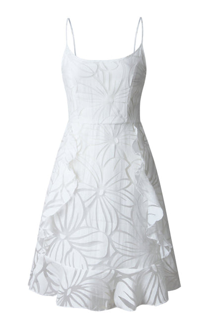Women's Midi Dress With Ruffles and U-Neck