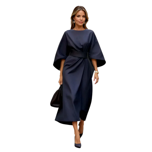 Women's Midi Dress with Lantern Sleeves and Belt