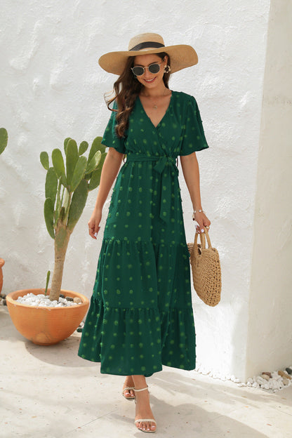 Women's Midi Summer Dress Short Sleeves Breathable Cotton