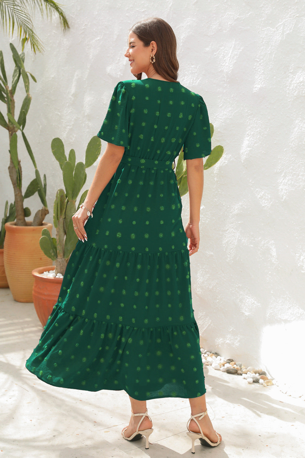 Women's Midi Summer Dress Short Sleeves Breathable Cotton