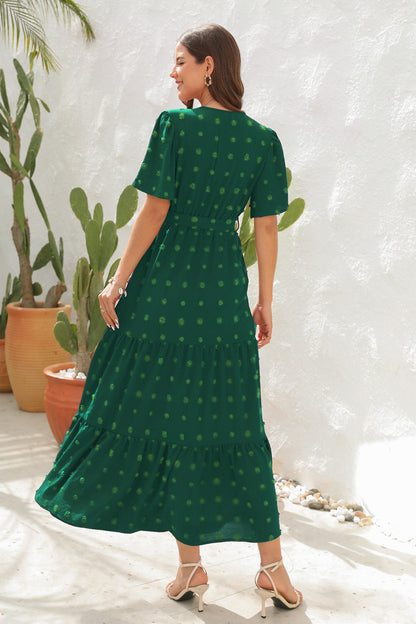 Women's Midi Summer Dress Short Sleeves Breathable Cotton