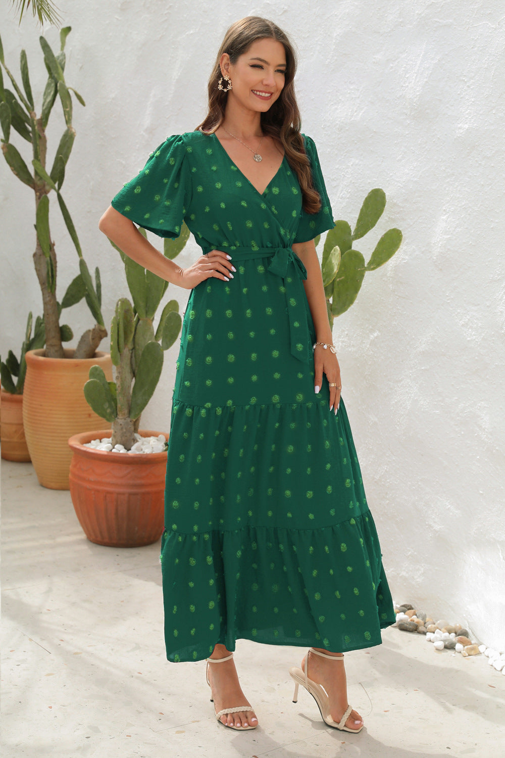 Women's Midi Summer Dress Short Sleeves Breathable Cotton