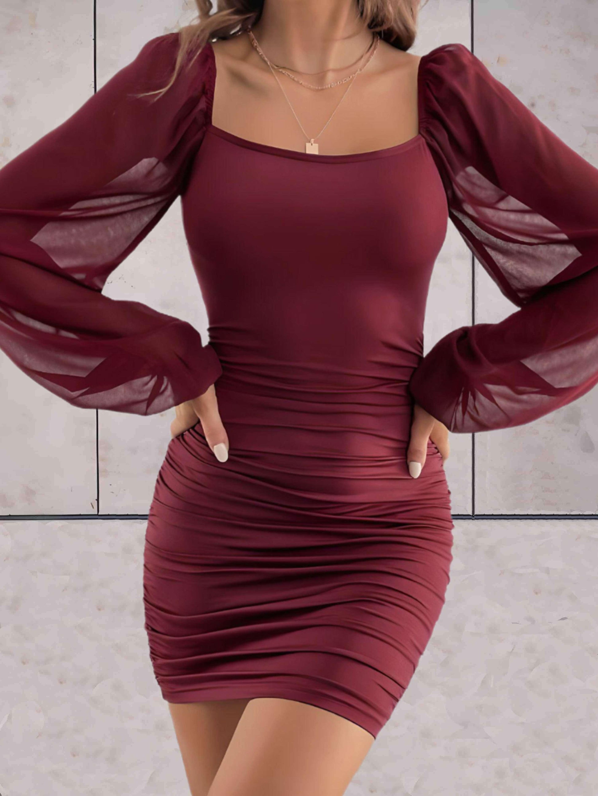Women's Mini Dress Elegant Style With Wide Sleeves High Quality Fabric
