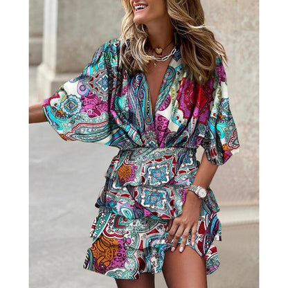 Women's Mini Dress Floral Print Casual Cotton
