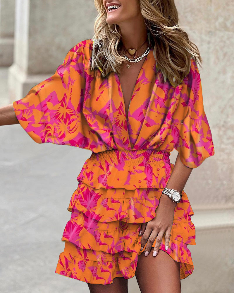 Women's Mini Dress Floral Print Casual Cotton
